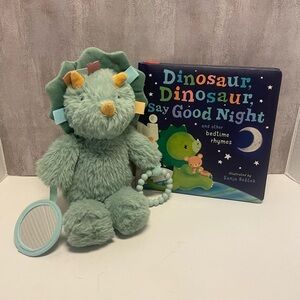 Cloud Island Green Triceratops Dinosaur Soft Plush Clip On Baby Toy & Book Lot.